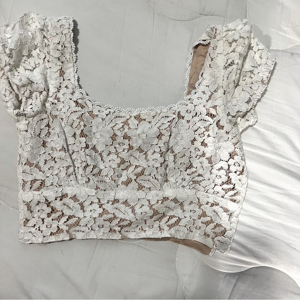 Pacsun lottie moss collection white floral crop top